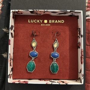 Lucky Brand earrings. Dangle 3 stones.  Like new with box.  Worn once.